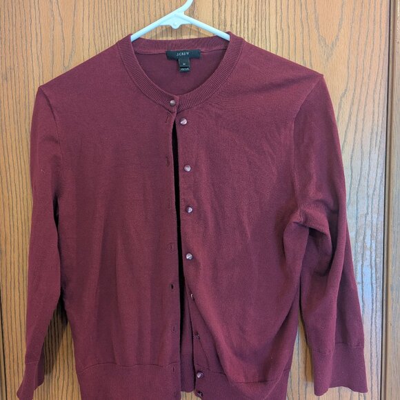 J. Crew Classic Maroon Cardigan-Women's Size Medium - Picture 1 of 4